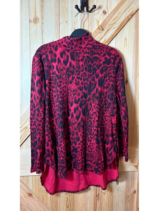 Chico's Sweaters - Red and Black Chico's Leopard Print Long Sleeve Pullover Top Size 2